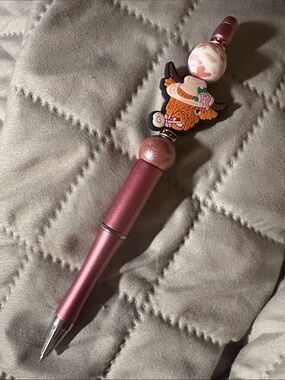 Pink Decorative Ballpoint Pen with Cute Highland Cow Charm